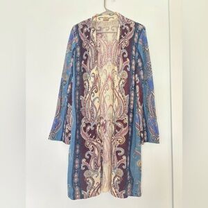 CHICOS LONG LINED PRINTED LONG SLEEVE CARDIGAN SZ 2/US LARGE